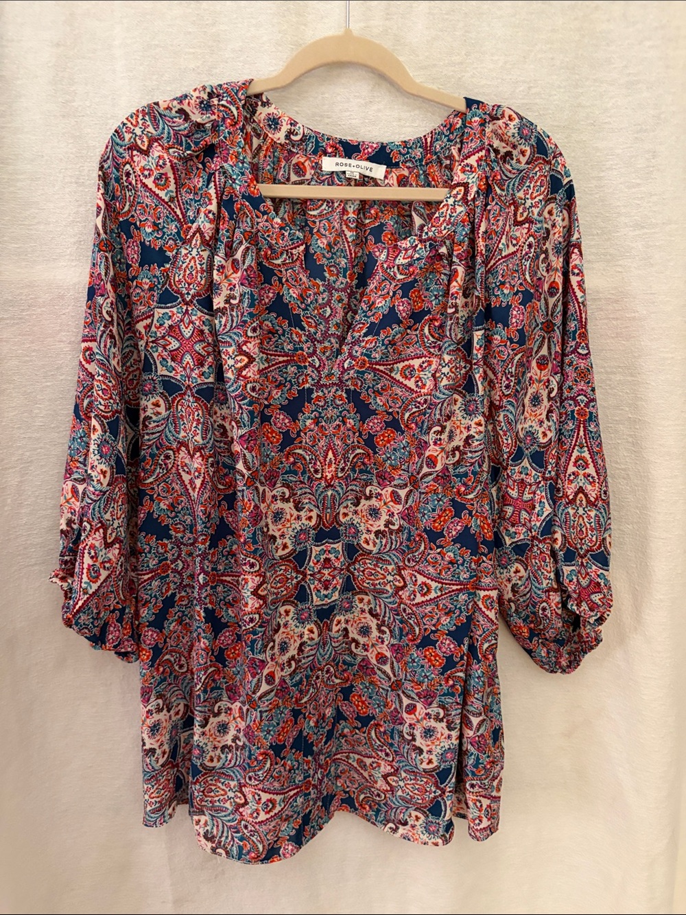 Rose & Olive Navy Multi Paisley Boho Tunic Blouse
